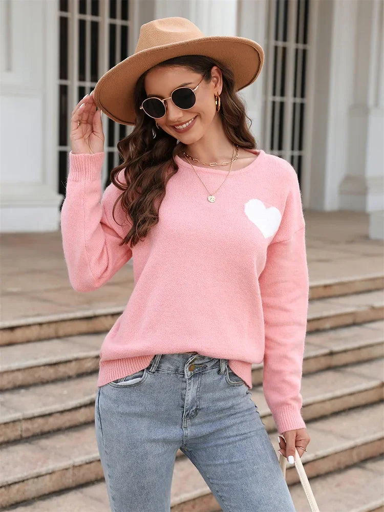 Fitshinling Heart Basic Autumn Winter Long Sleeve Cozy Green Christmas Sweater Sweaters-L