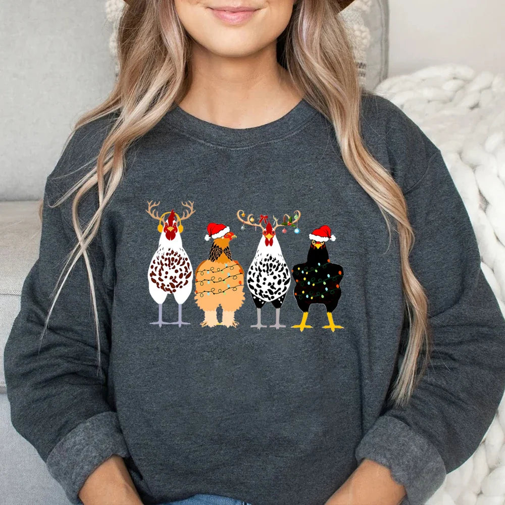 Funny Chickens Animal Cute Farmer Country Farm Gift Christmas Hoodie Dark Grey / S Hoodies-L