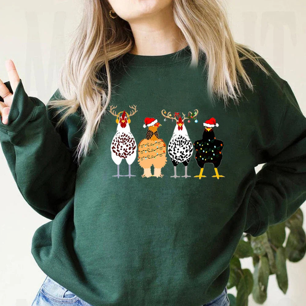 Cute Funny Chickens Animal Farmer Country Christmas Hoodie Dark Green / S Hoodies-L