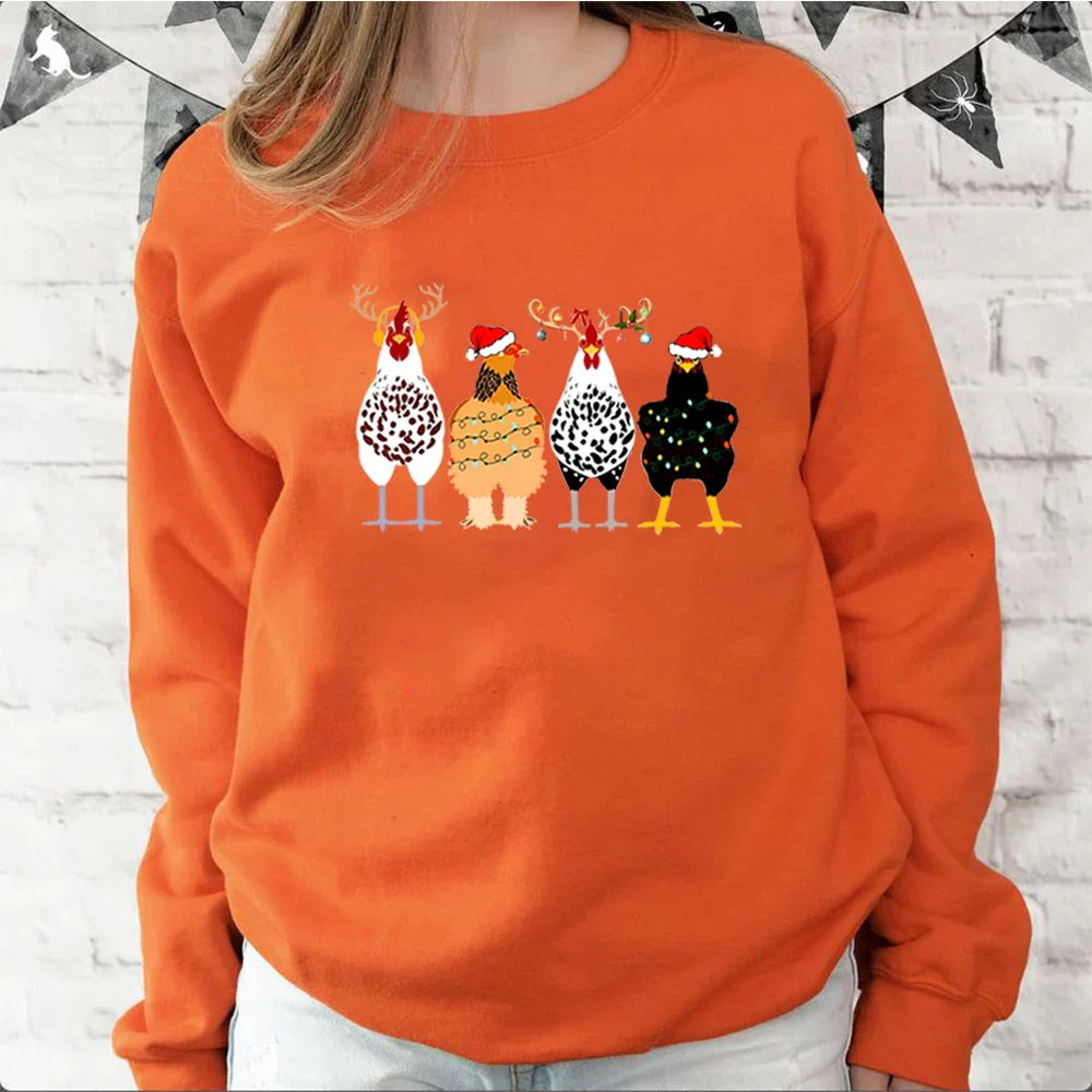 Funny Chickens Animal Cute Farmer Country Farm Gift Christmas Hoodie Orange / S Hoodies-L
