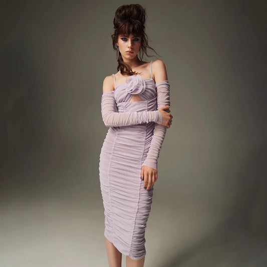 Sleeveless Halter Mesh Evening Party Dress Lavender / Xs Partydress-241208