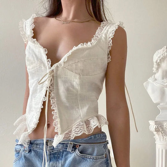Weißes bauchfreies Retro-Grunge-Top