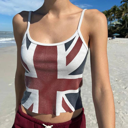 Spaghetti-Crop-Top mit Union Jack-Print