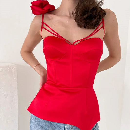 Crop Top mit 3D-Blumenquaste