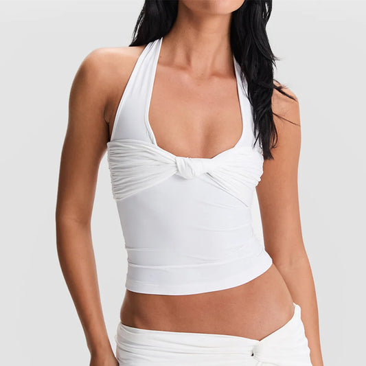 Crop Top mit Neckholder und Knoten vorne