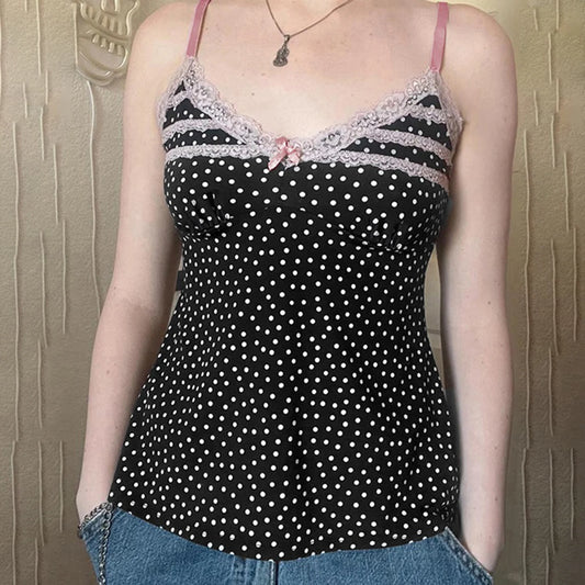 Crop Top mit gepunkteter Schleife und Spitze