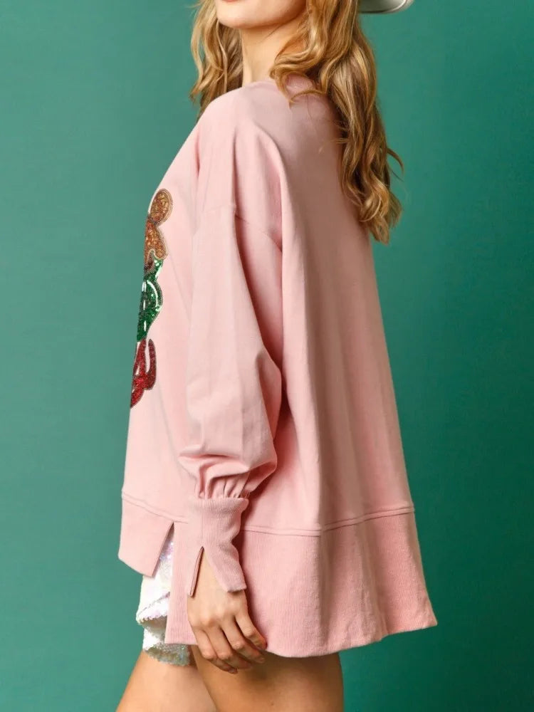 Charming Glitter Patchwork Vintage Harajuku Long Sleeve Christmas Hoodie Hoodies-L