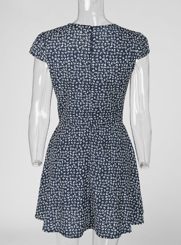 Black Floral Print Short Sleeve Wrap Dress For Women Dresses