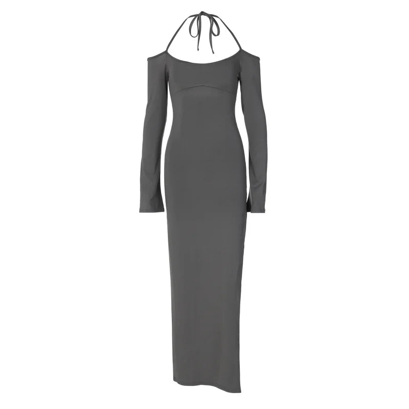 Halter Backless Es Elegant Sleeve Club Party Split Clothes Maxi Dress