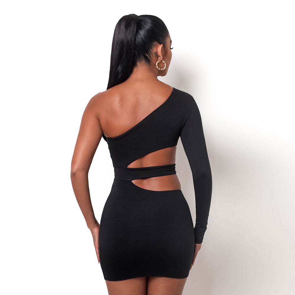 Autumn Bodycon - White Out Shoulder Evening Women Club Gown Cut One Dress