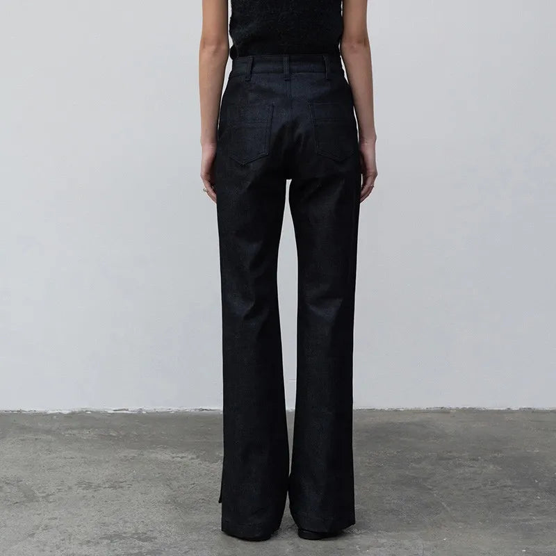 High Quality Women Spring And Autumn All-Match Side Slit Straight Waist Bootcut Jean