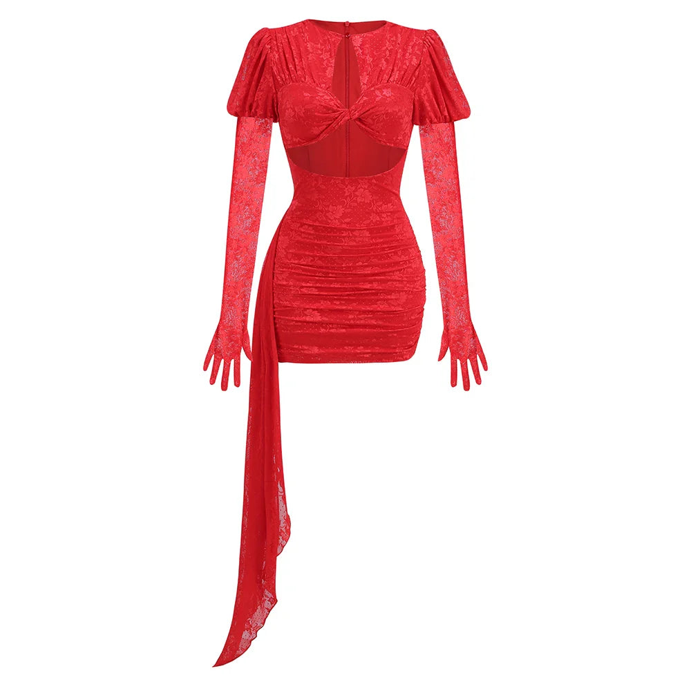 High Quality Sexy Lace Elegant Bodycon Mini Christmas Party Dress Dresses-L