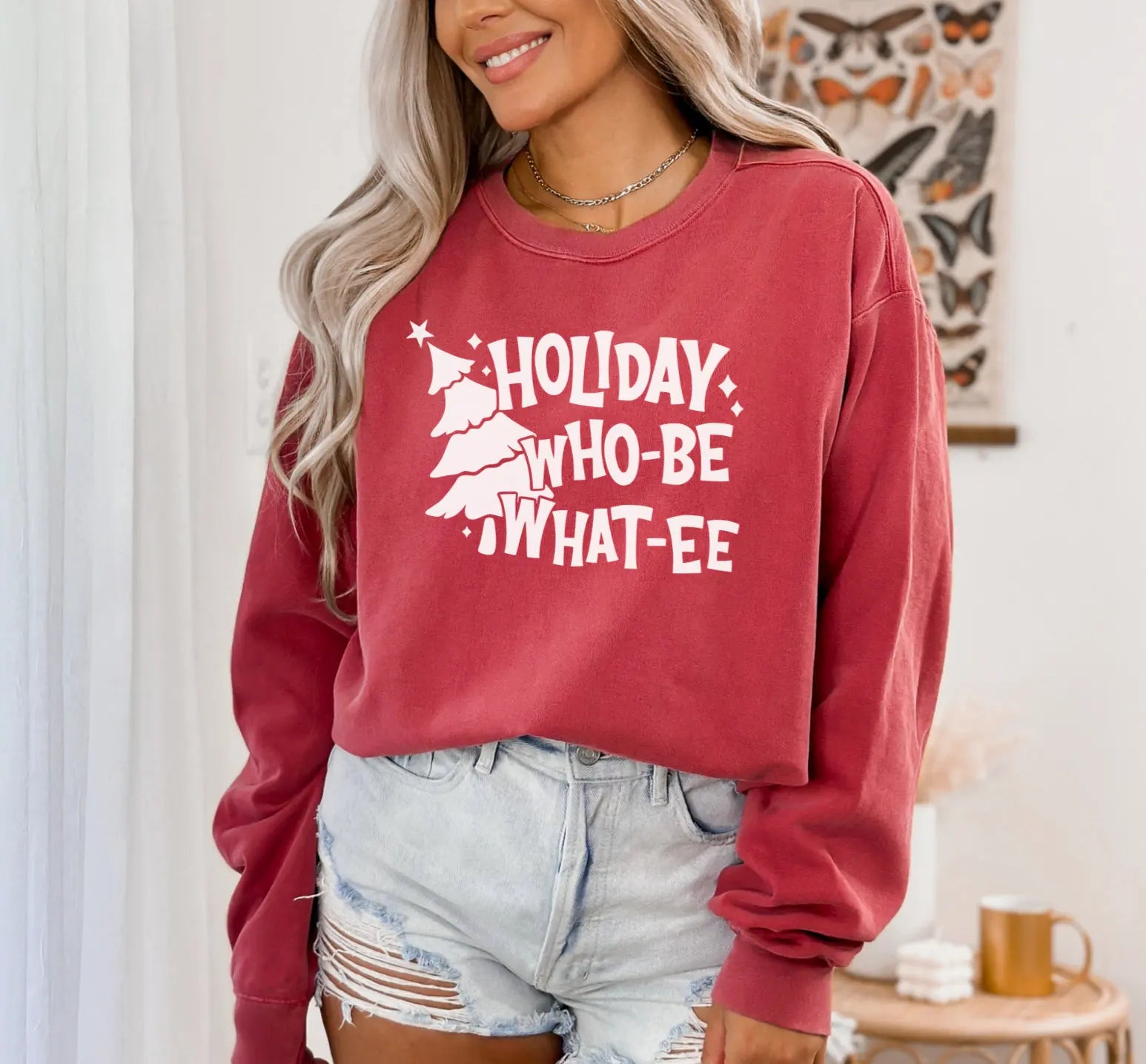 Holiday Who-Be What-Ee Cute Cotton Tree Hot Sale Girl Christmas Hoodie Red / S Hoodies-L