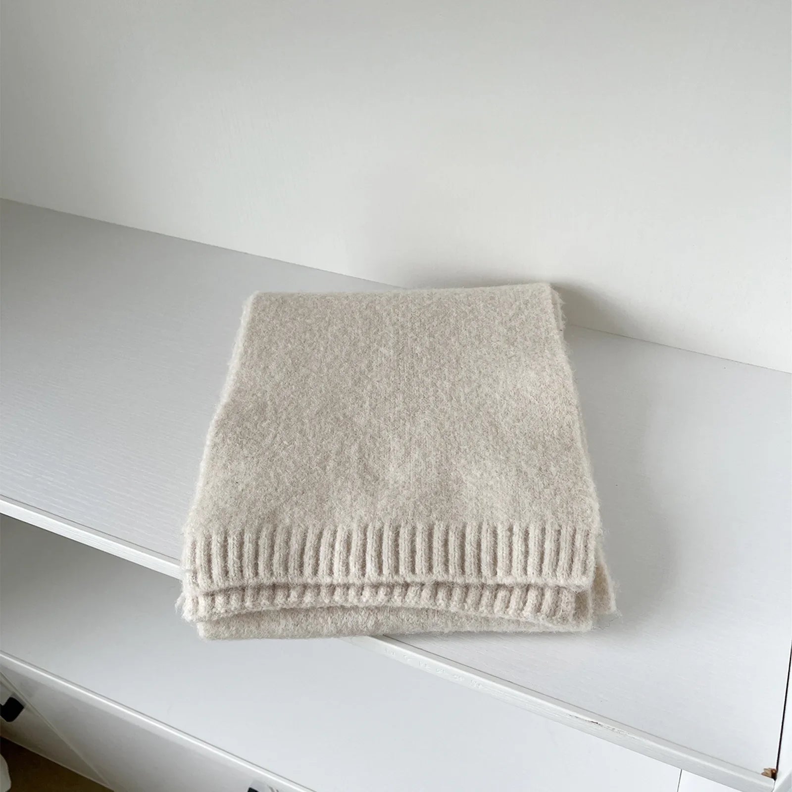 Soft Wool Blend Solid Color Winter Scarf Ivory White / L157Cm W22Cm Scarfs-L