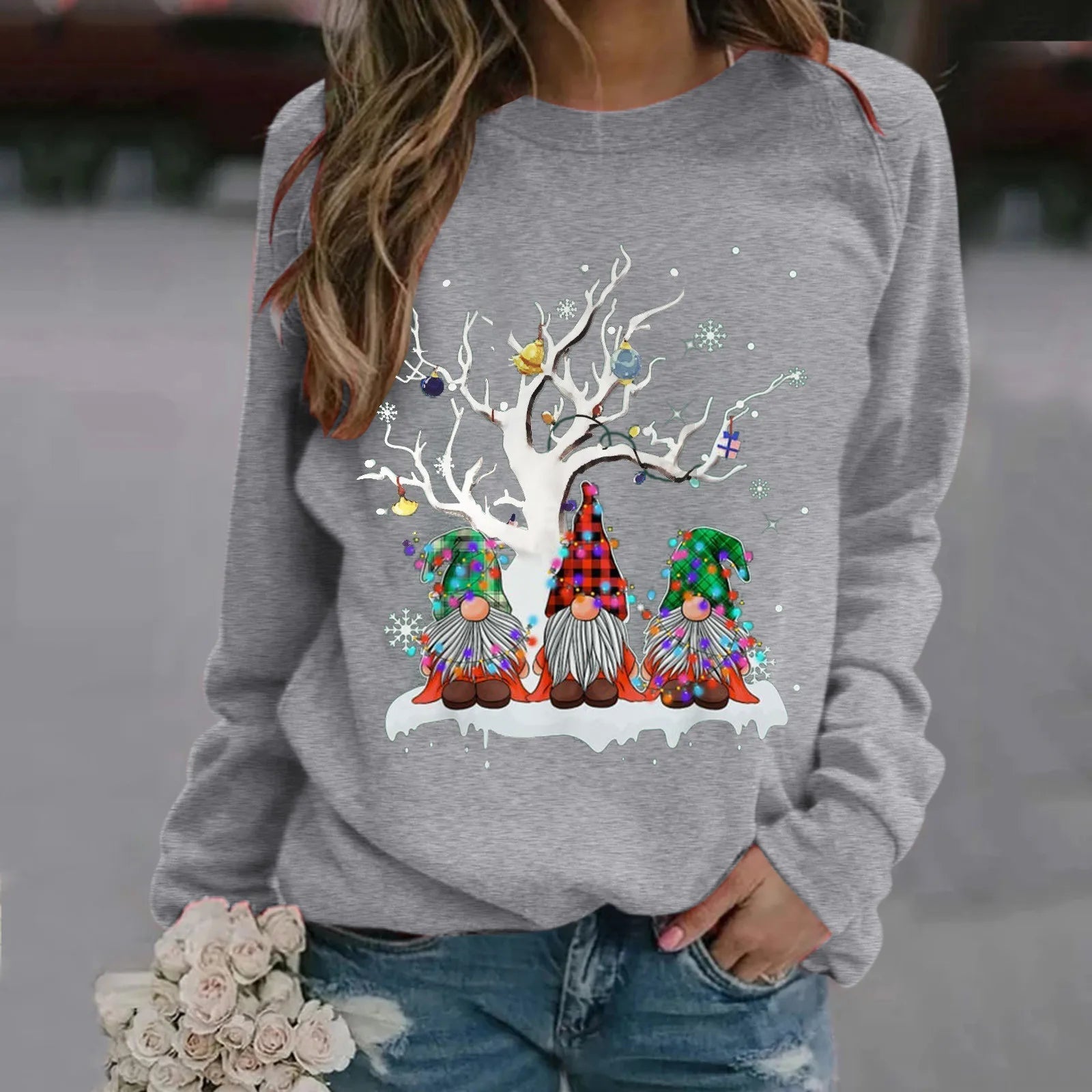 Oversize Workout Ugly Xmas Long Sleeve Christmas Hoodie Grey / S Hoodies-L