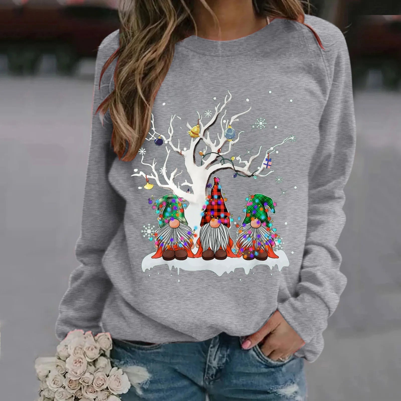 Hooded Oversize Workout Ugly Xmas Long Sleeve Loose Christmas Hoodie Grey / S Hoodies-L