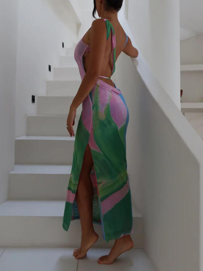 Sexy Backless Sleeveless Midi Graceful Dress With Side Slits Dresses