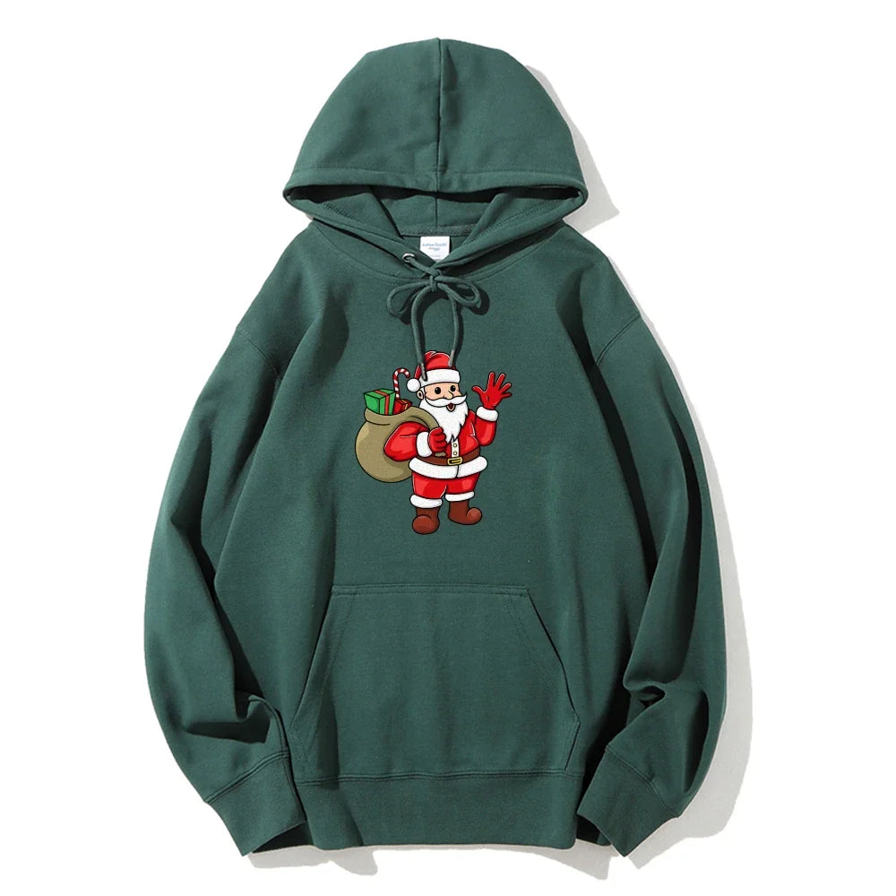 Jolly Santa Claus Cartoon Print Long Sleeve Chic Christmas Hoodie Green / S Hoodies-L