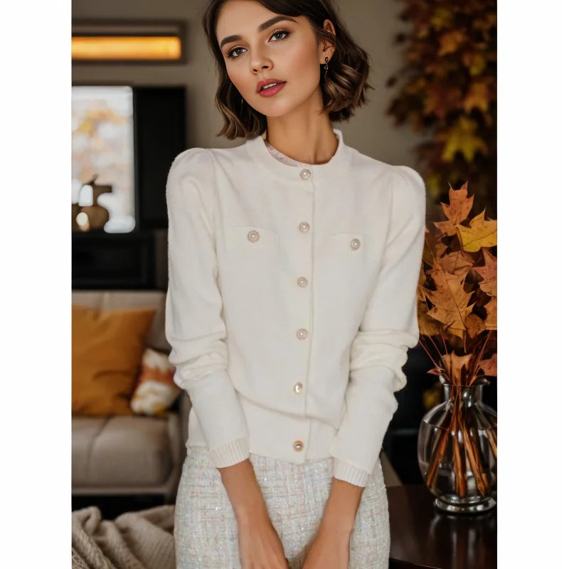 Short Slim Single Breasted Knit Cardigan Cardigan-241208