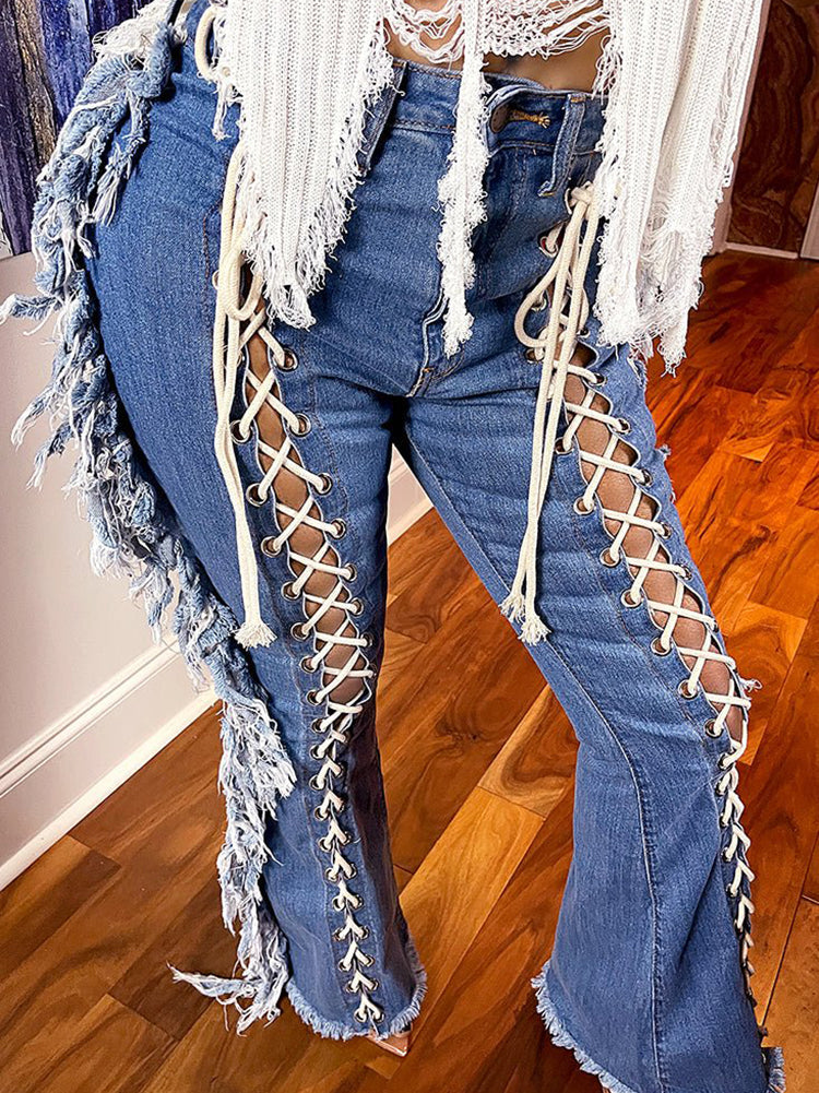 Lace Up Graceful Tank Top Jeans