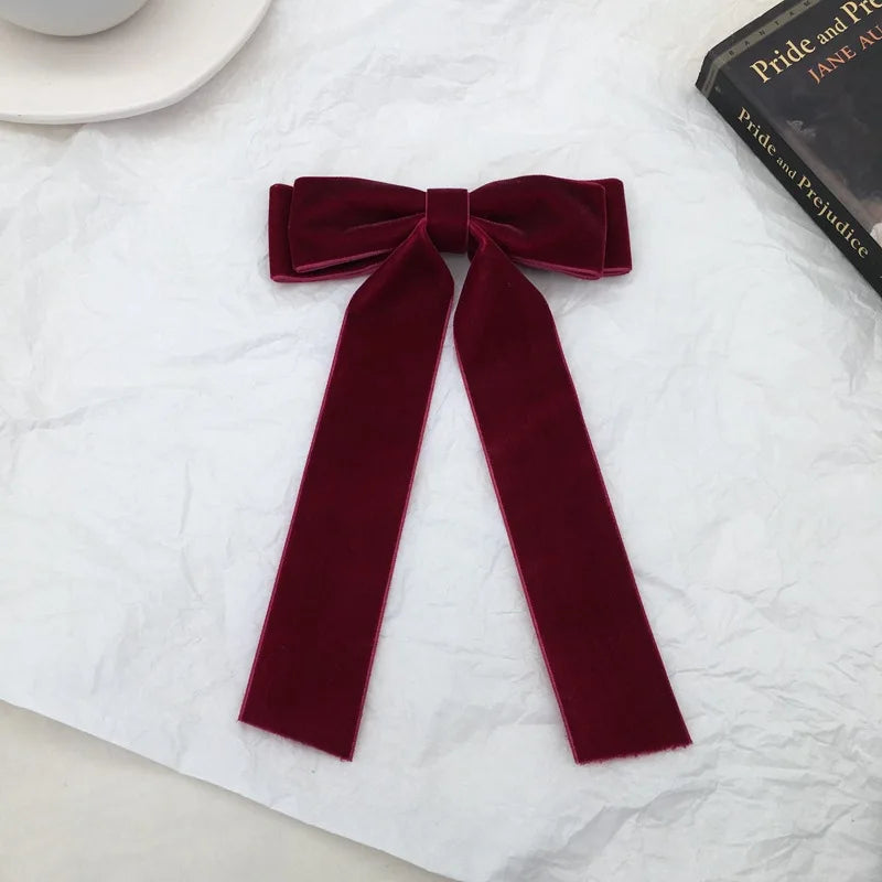 Velvet Bow Hair Clips - Christmas Accessory For Women Red Accessories-L