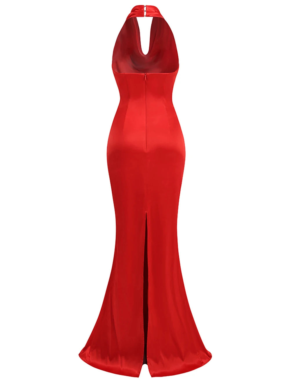 Red Backless Halter V-Neck Maxi Bodycon Christmas Party Dress Dresses-L