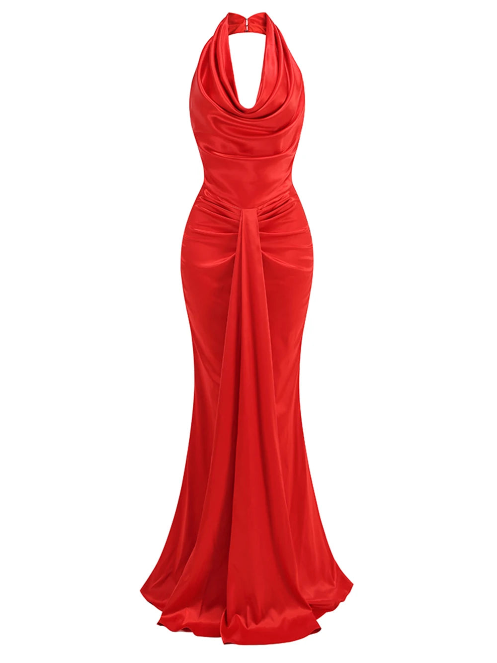 Red Backless Halter V-Neck Maxi Bodycon Christmas Party Dress / S Dresses-L