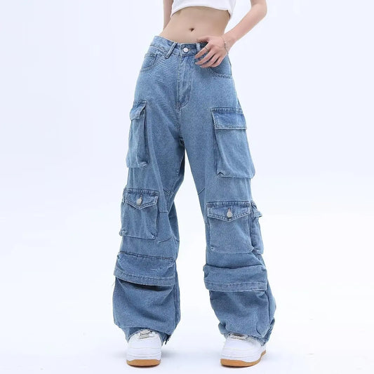 Multi-Pocket Washed Cargo New Heavy Industry Y2K Vintage Streetwear Loose Oversized Straight-Leg