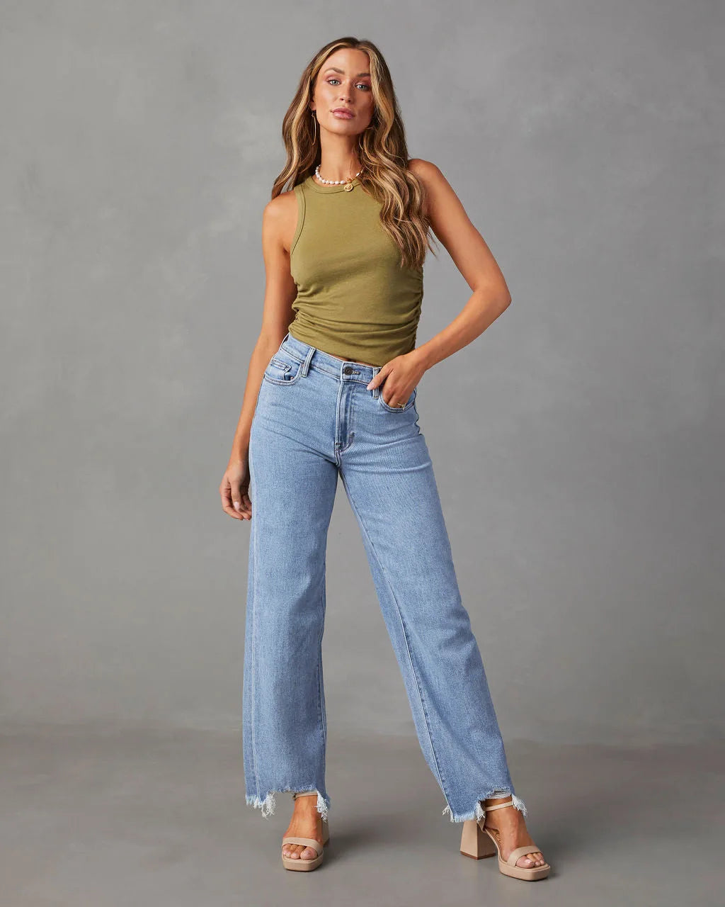 New Women’s Women Simple Casual High Waist Wide-Leg Trousers Irregular Tassels Streetwear