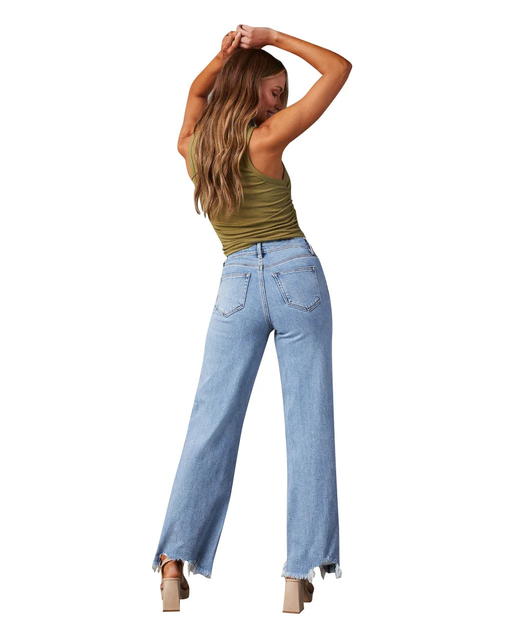 New Women’s Women Simple Casual High Waist Wide-Leg Trousers Irregular Tassels Streetwear