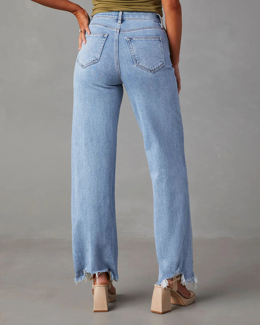 New Women’s Women Simple Casual High Waist Wide-Leg Trousers Irregular Tassels Streetwear