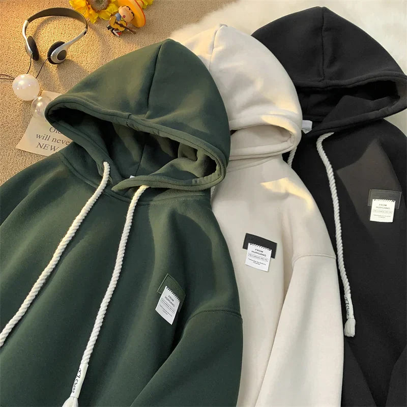 Solid Color Appliqué Oversized Fleece Hoodie