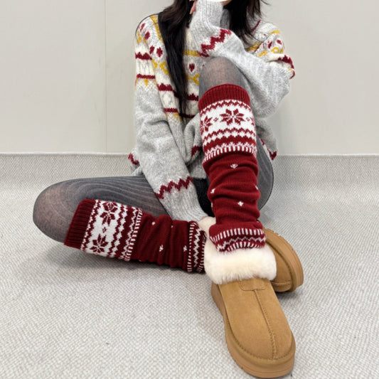 Schneeflockenrote Strick-Beinwärmer, warm und lässig