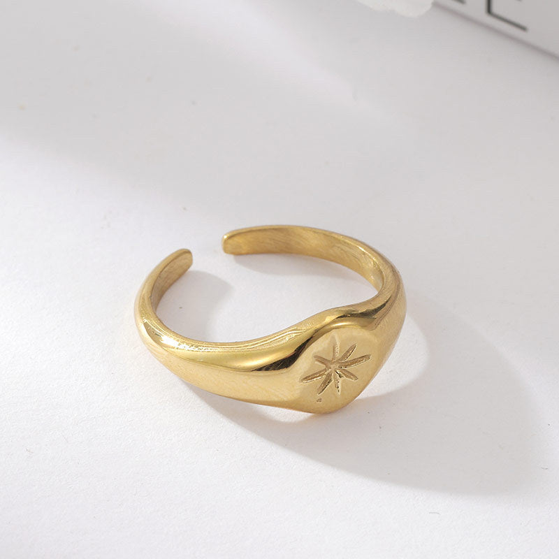 Titanium Steel Gold Plated Eight-Pointed Star Rings