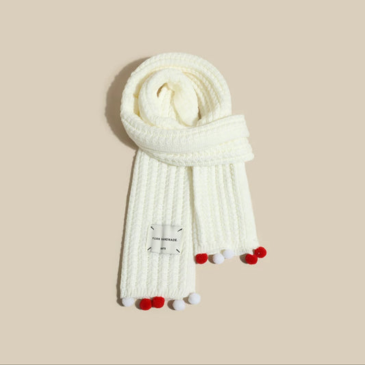 Einfarbiger Pompon-Strickschal