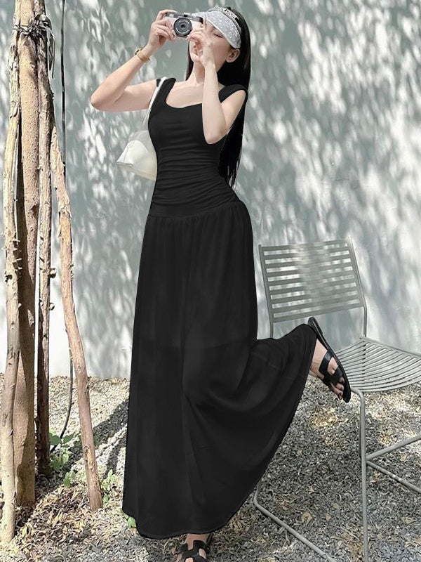 Scoop Neck Bodycon Maxi Dress In Black Black Long Maxi Dress