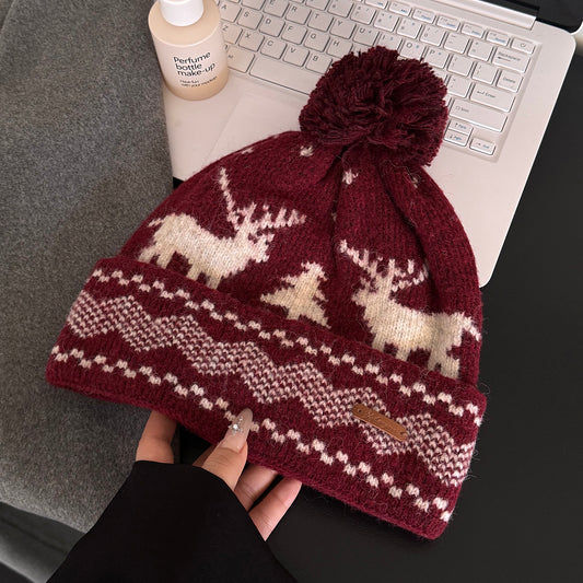 Vintage Rentier-Jacquard-Mütze