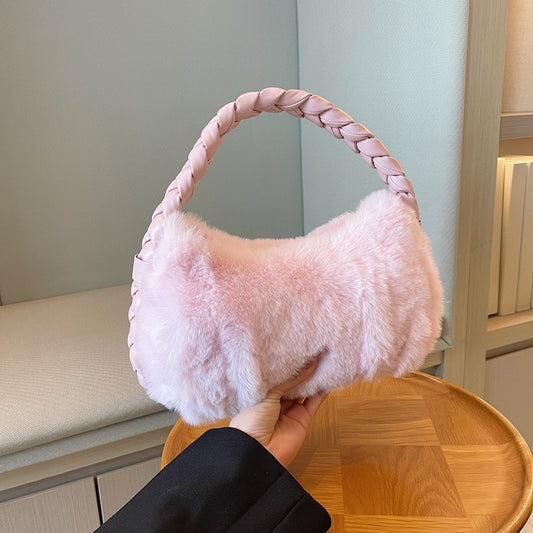 Cable Knit Fuzzy Minimalist Crossbody Bag