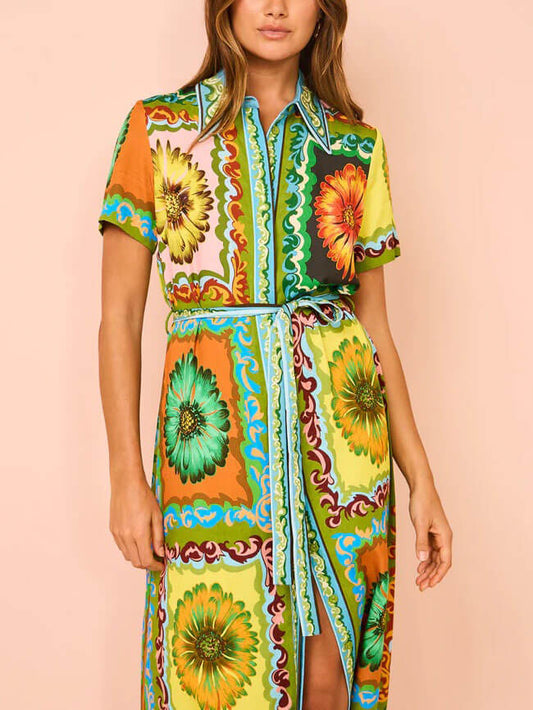 Special Sunflower Stylish Print Midi Dress Dresses