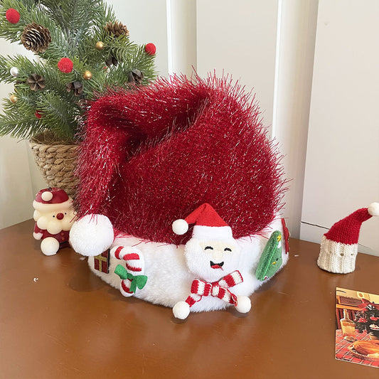 Plüsch-Schneemann-Weihnachtsmann-Mütze, weiche Strickmütze