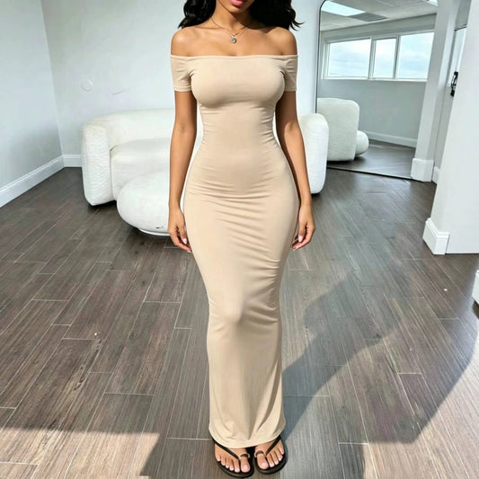Off Shoulder Stretch Slim Sexy Bodycon Maxi Dress