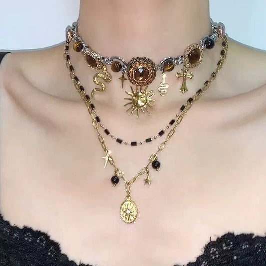 Doppellagige Sonnenblumen-Kreuz-Schlangenkette