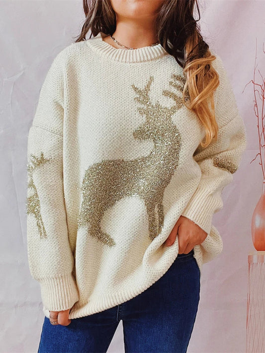 Warm Chic O-Neck Long Sleeve Knitted Christmas Sweater Sweaters-L