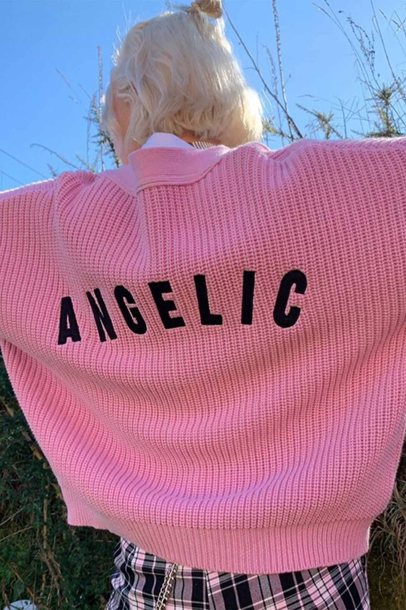 Pink Embroidered Button-Front Cardigan Cardigans