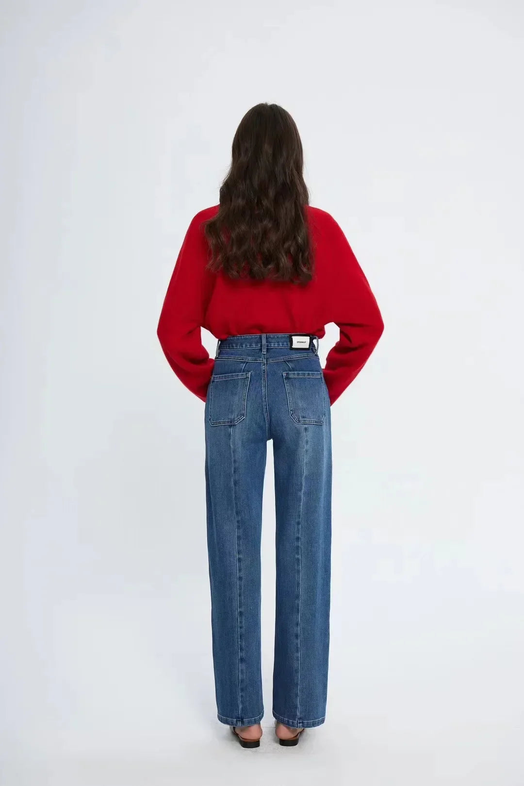 Pockets Women Temperament High Waist Straight Denim Pant Females Vintage Simple Streetwear Washed