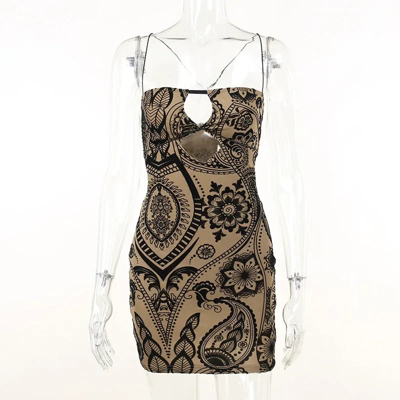Print Backless Summer Fashion Outfits Cut Out Sleeveless Bodycon Party Floral Dress