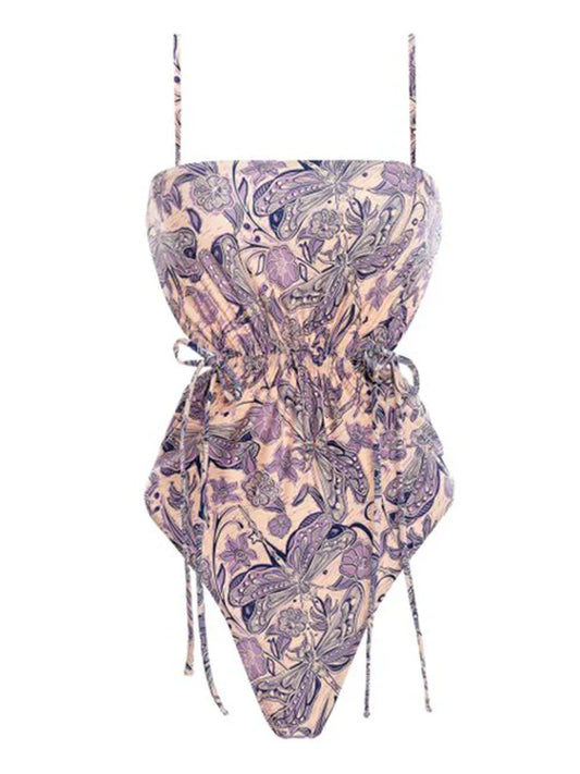 Purple Print Cross Strap Backless One Piece onepiece-250223