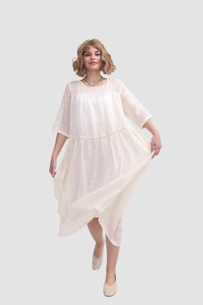 Ramona Dress In Ramie Fabric Midi Dresses
