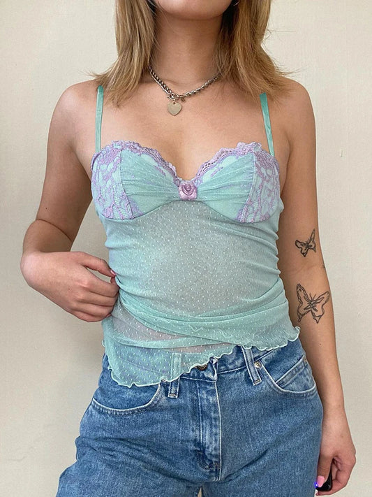 Durchsichtiges Crop-Top mit Blumen- und Punktmuster