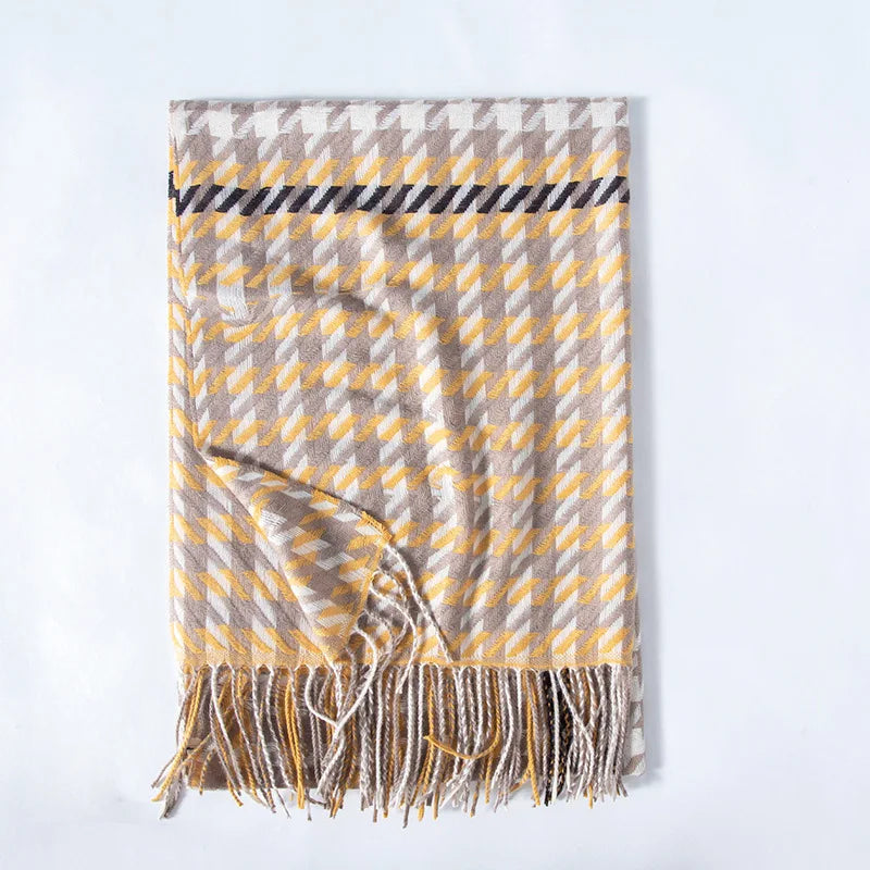 Red Plaid Cashmere Korean Style Fashion Warmer Hijab Pashmina Scarf For Women Yellow 2 Scarfs-L